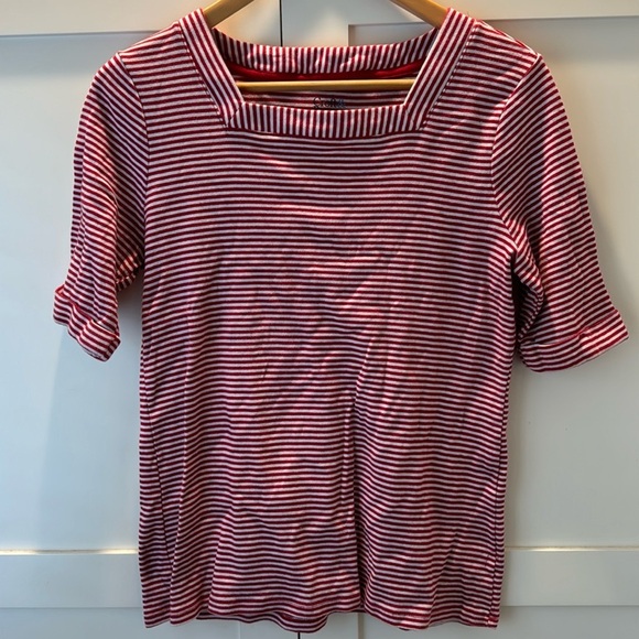 Croft & Barrow Red White Stripe Square Neck Short Sleeve Top Medium - Picture 1 of 6